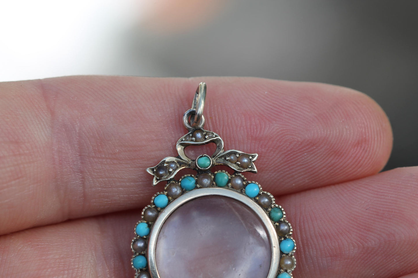 Antique Edwardian 9ct Gold Murrle Bennett Turquoise & Pearl Locket Pendant c.1900 — view 6