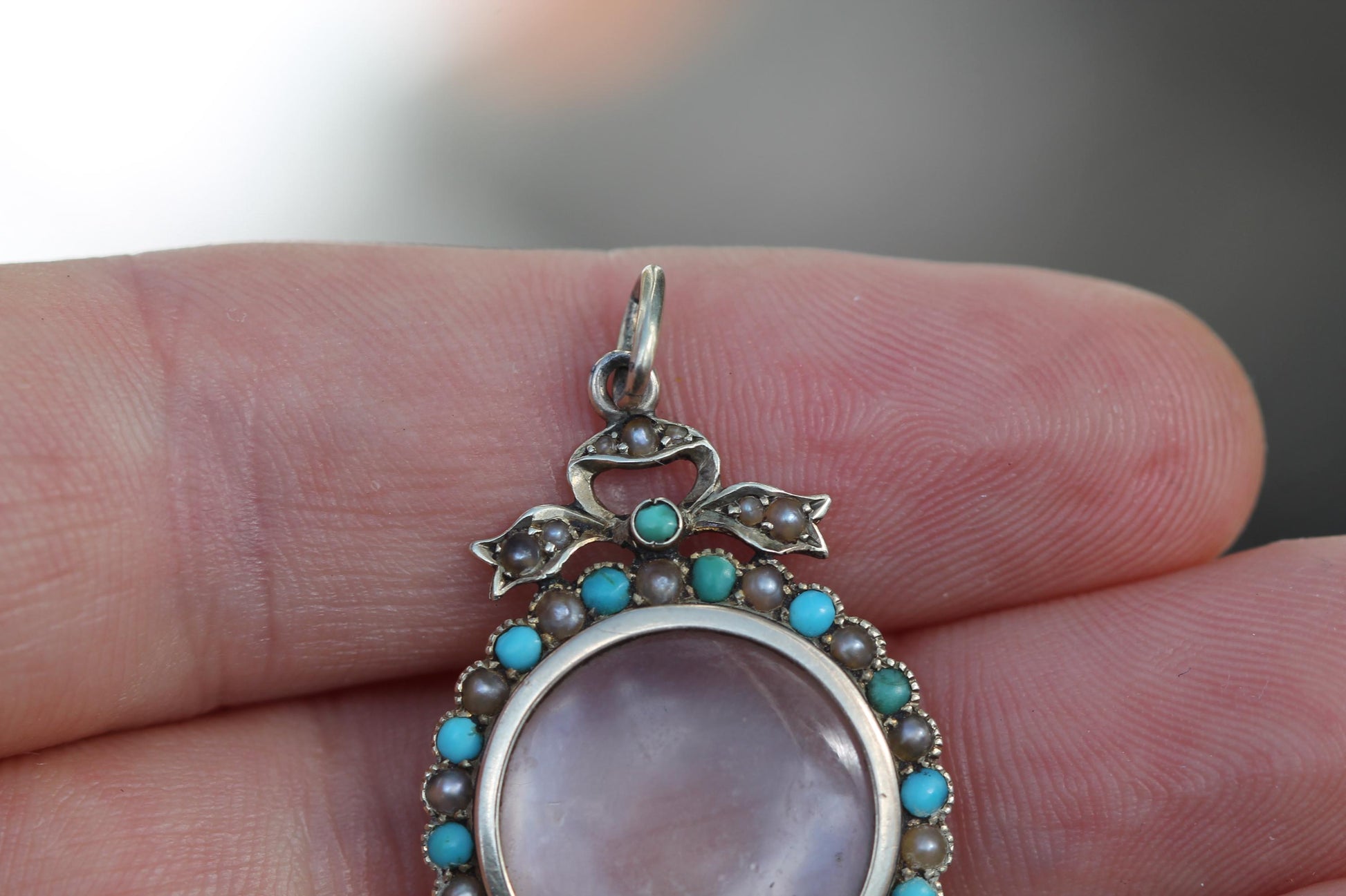Antique Edwardian 9ct Gold Murrle Bennett Turquoise & Pearl Locket Pendant c.1900 — view 6