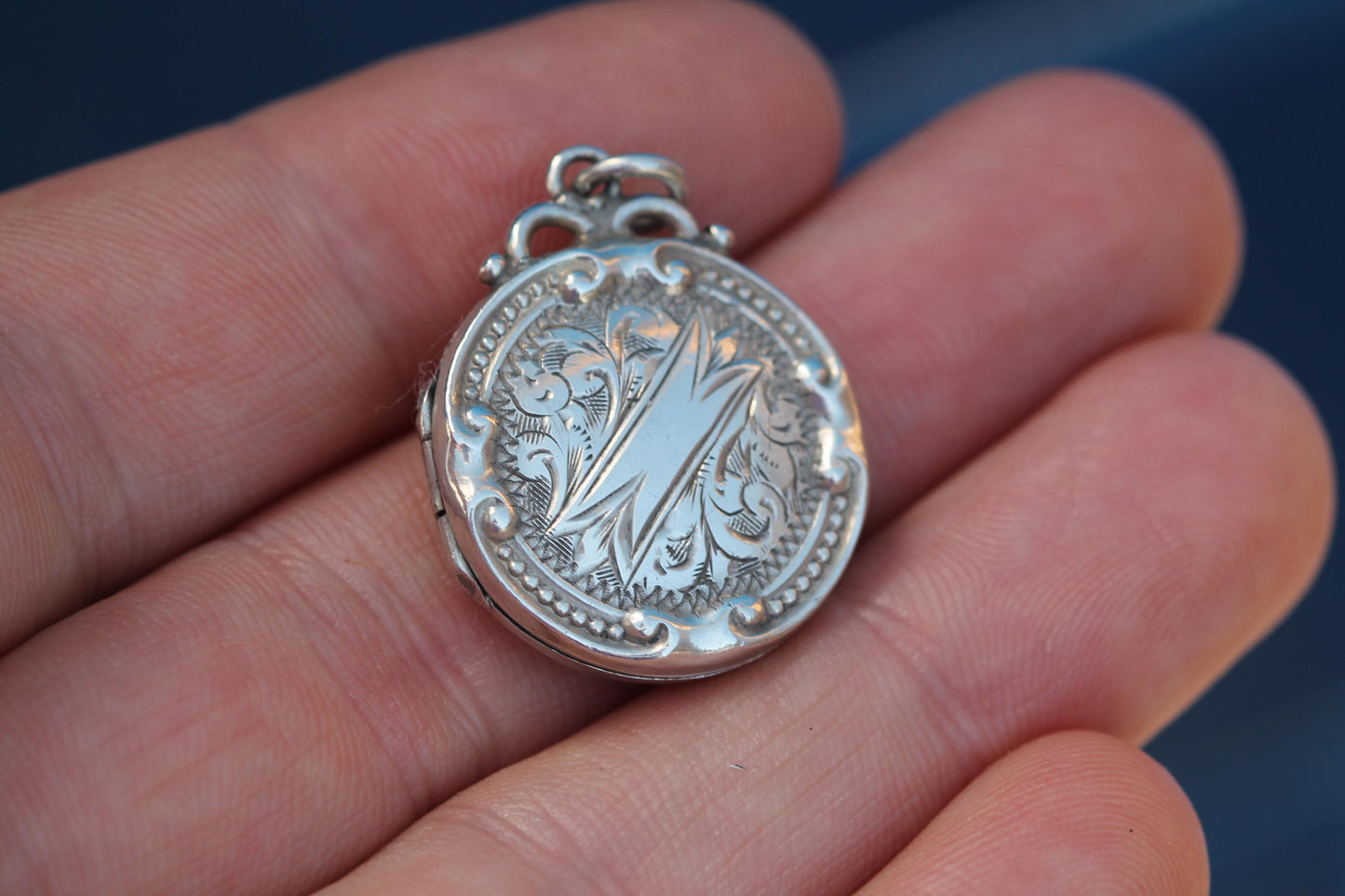 Antique Edwardian Sterling Silver Engraved Locket | 1911 — view 4
