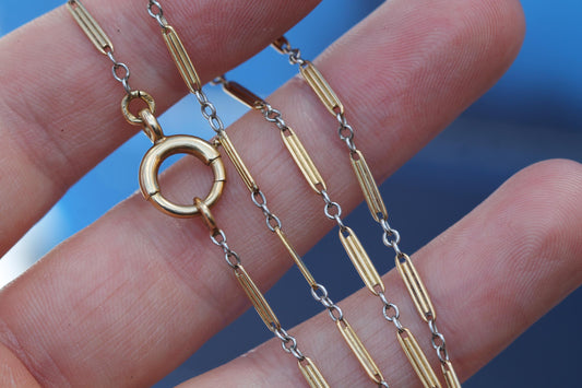 Antique French 18ct gold and platinum watch chain necklace c.1920