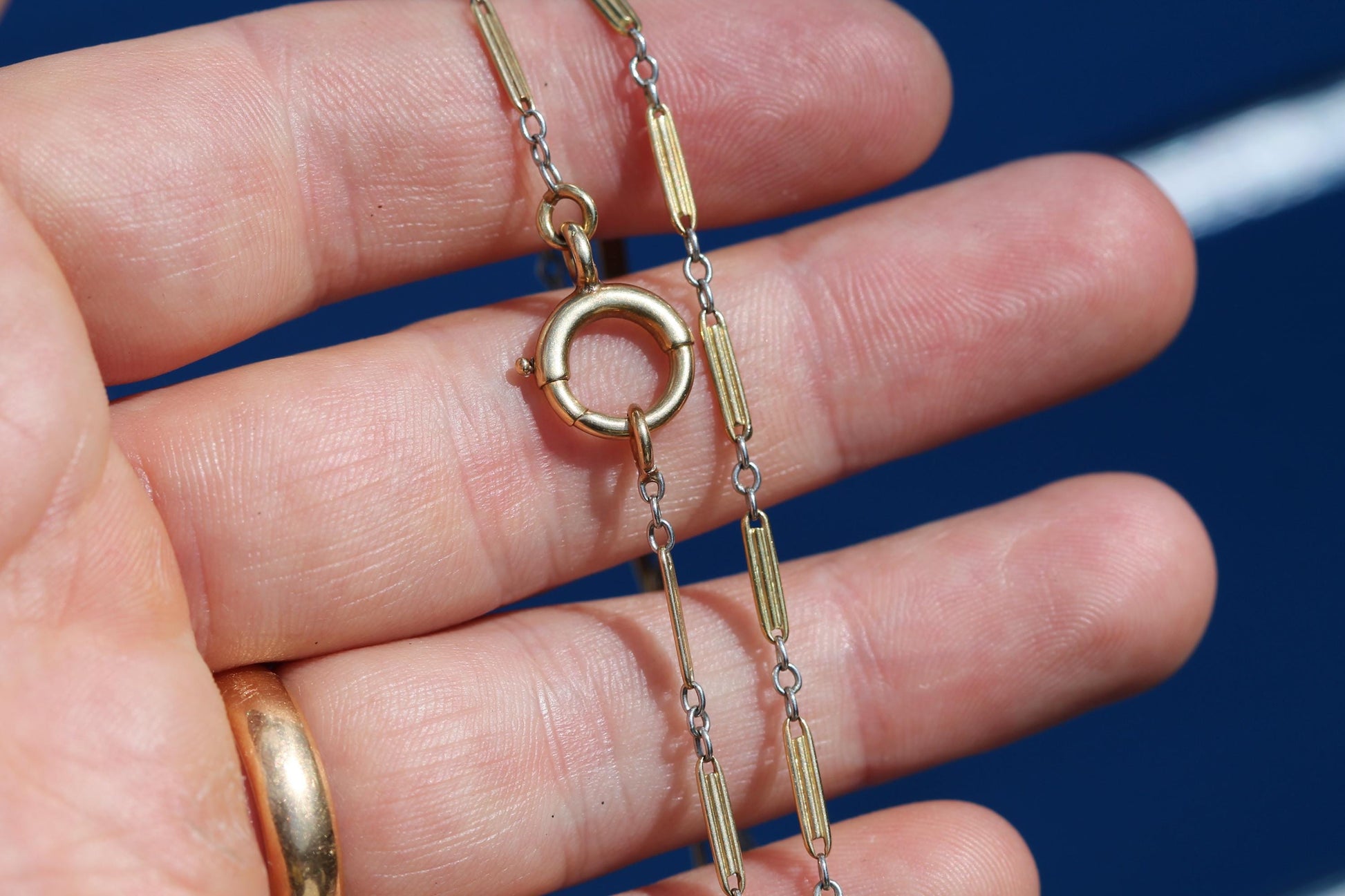 Antique French 18ct Gold & Platinum Watch Chain Necklace c.1920 — view 7