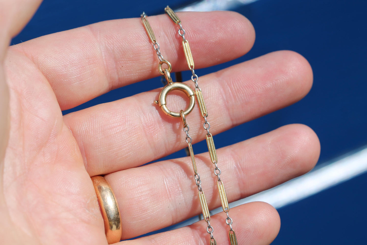 Antique French 18ct Gold & Platinum Watch Chain Necklace c.1920 — view 8