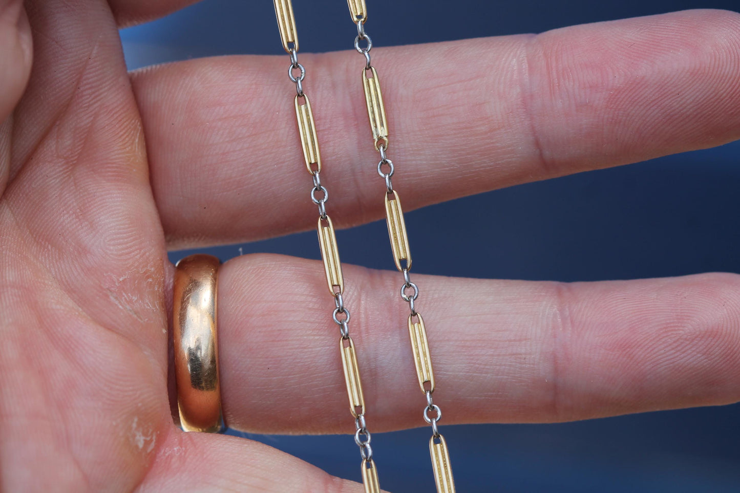 Antique French 18ct Gold & Platinum Watch Chain Necklace c.1920 — view 11