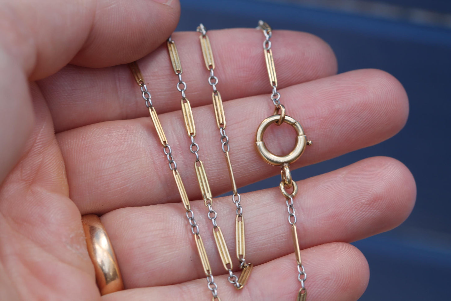 Antique French 18ct Gold & Platinum Watch Chain Necklace c.1920 — view 12