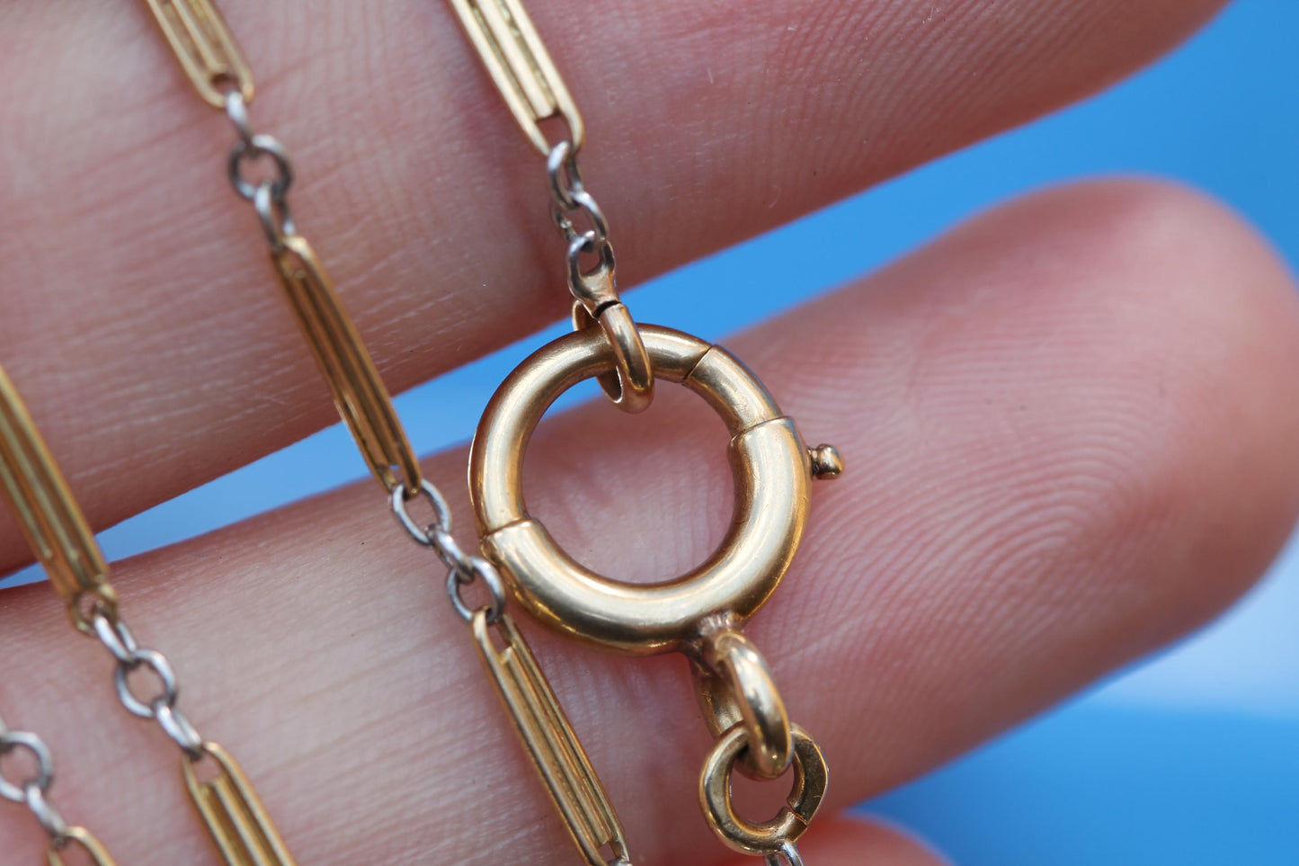 Antique French 18ct Gold & Platinum Watch Chain Necklace c.1920 — view 13