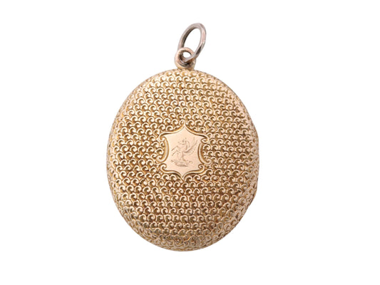Antique Victorian 15ct gold oval locket with engraved Pegasus motif