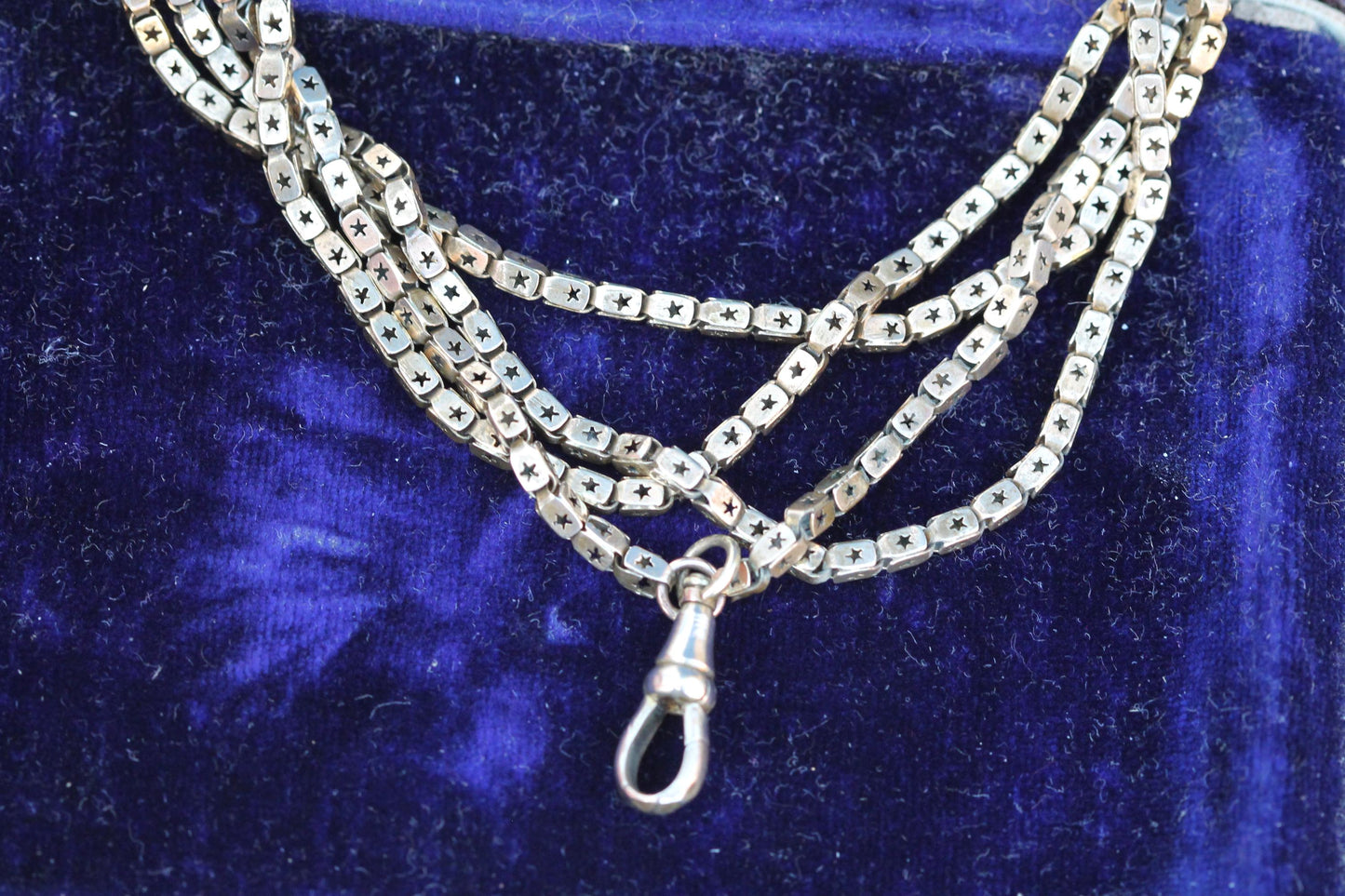 Antique Victorian 9ct Rolled Gold Star Pierced Long Guard Chain c.1890 — view 5