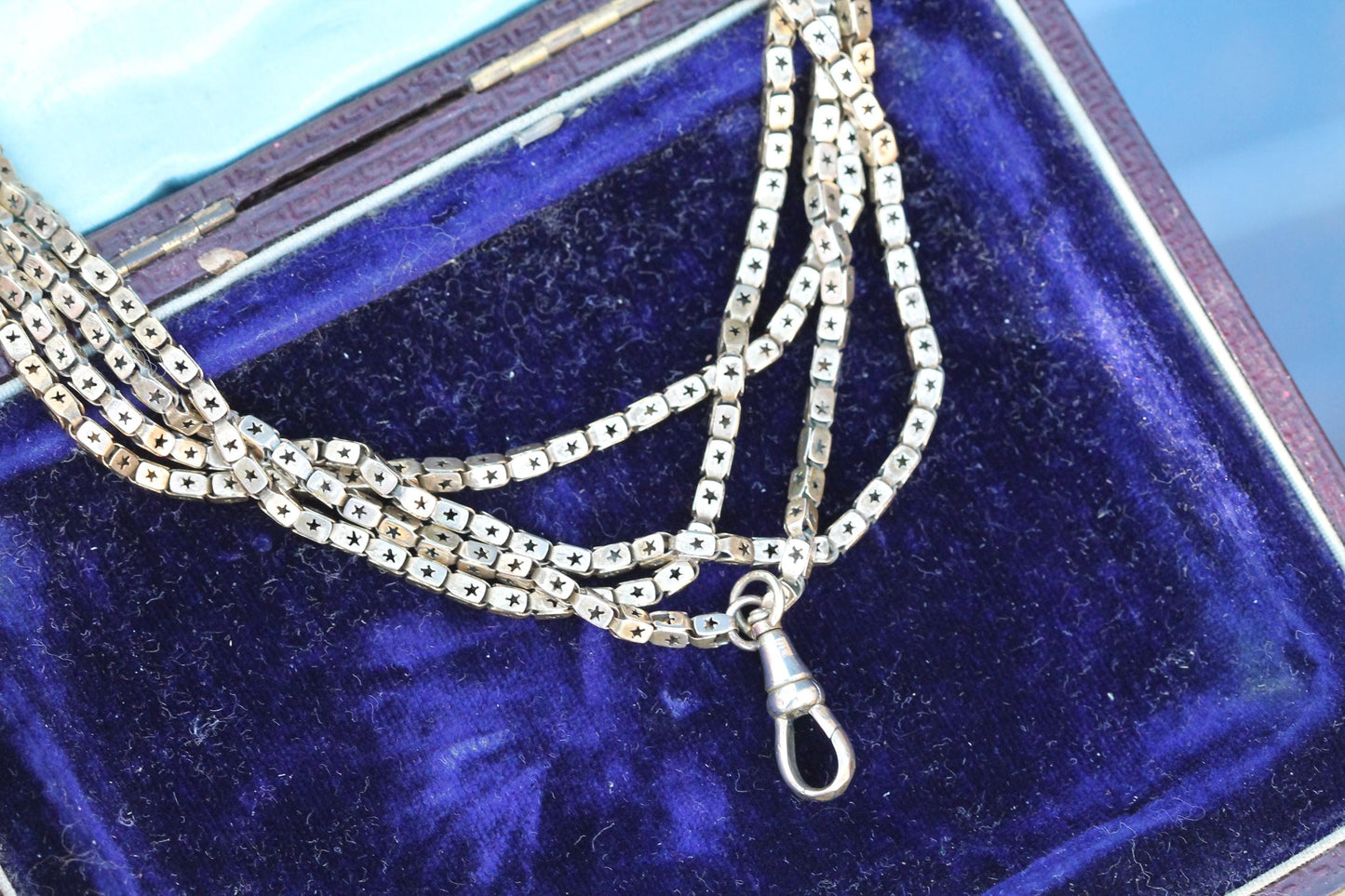 Antique Victorian 9ct Rolled Gold Star Pierced Long Guard Chain c.1890 — view 7