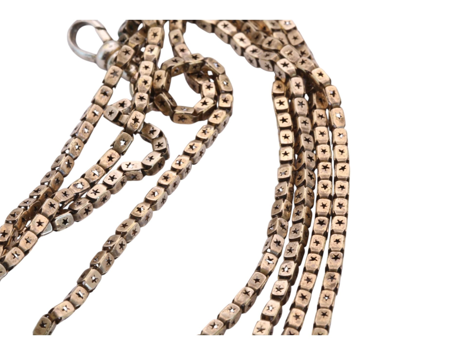 Antique Victorian 9ct Rolled Gold Star Pierced Long Guard Chain c.1890 — view 11