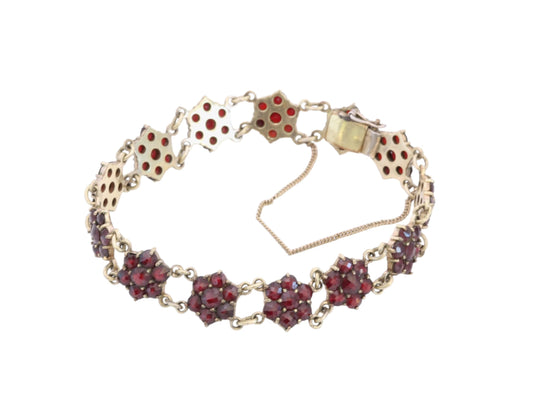 Antique Victorian Bohemian garnet bracelet showing individually faceted red garnets
