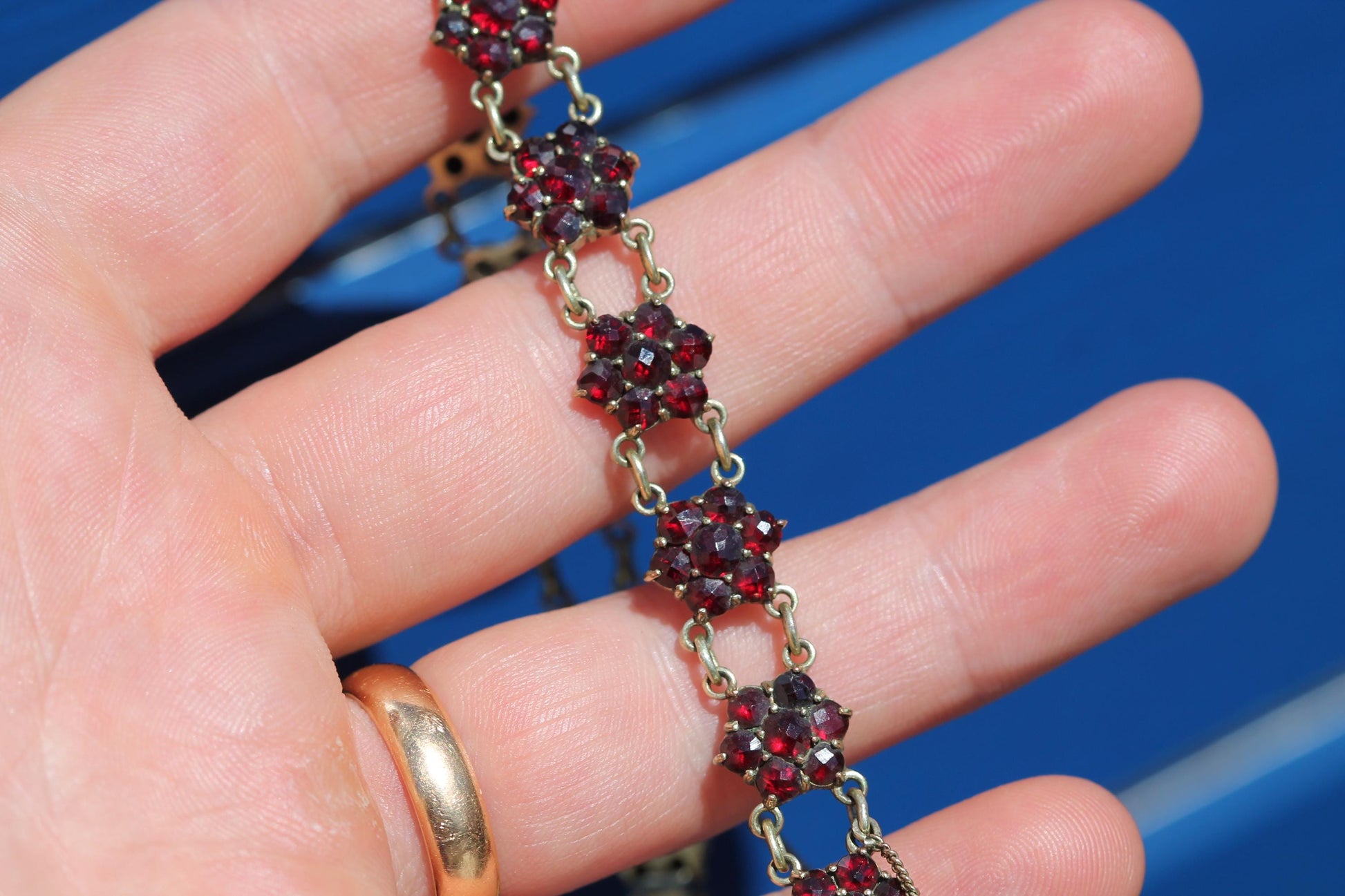 Victorian garnet bracelet with articulated floral cluster design