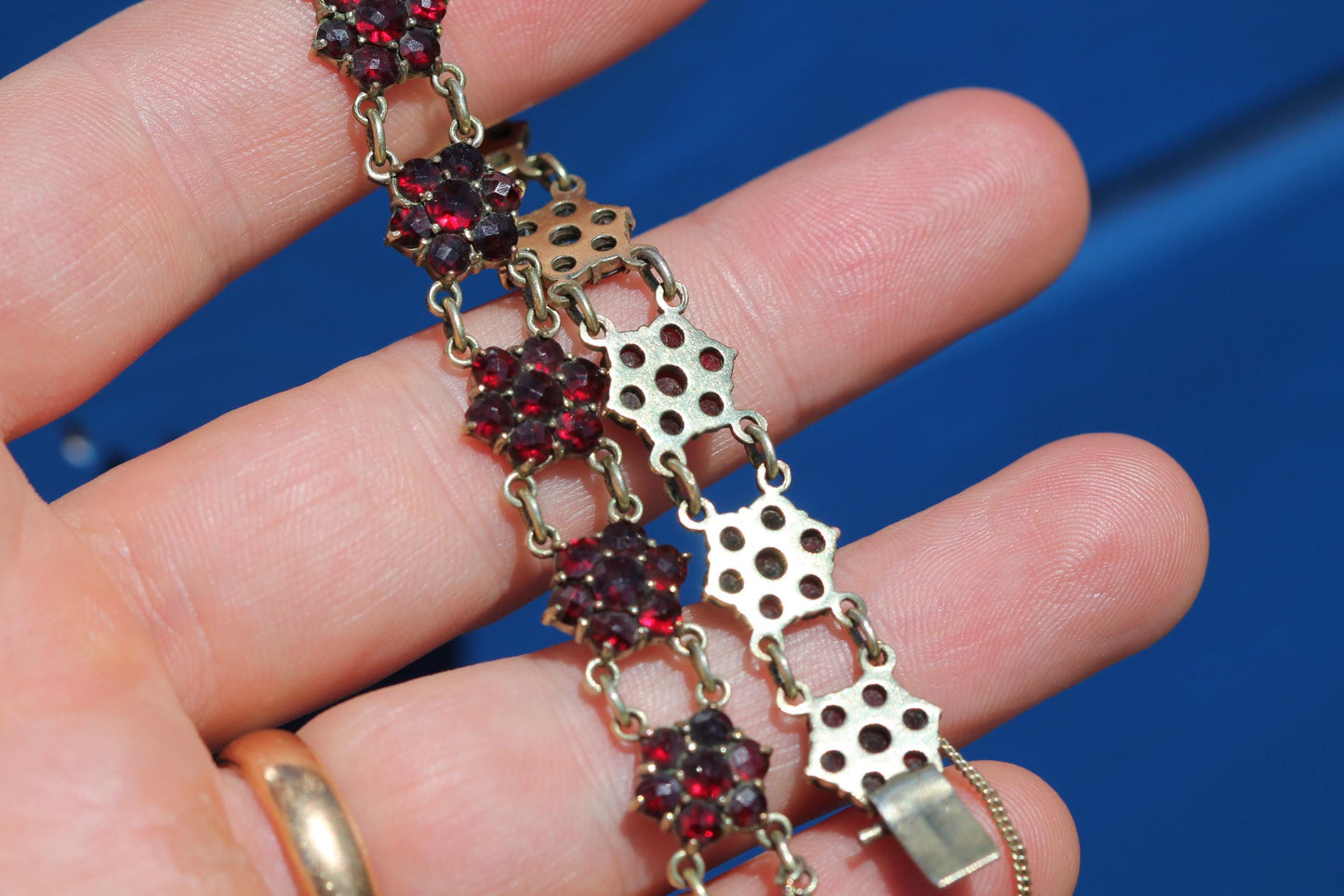 Antique Victorian Bohemian Garnet Bracelet | 9ct Rolled Gold c.1890 — view 10