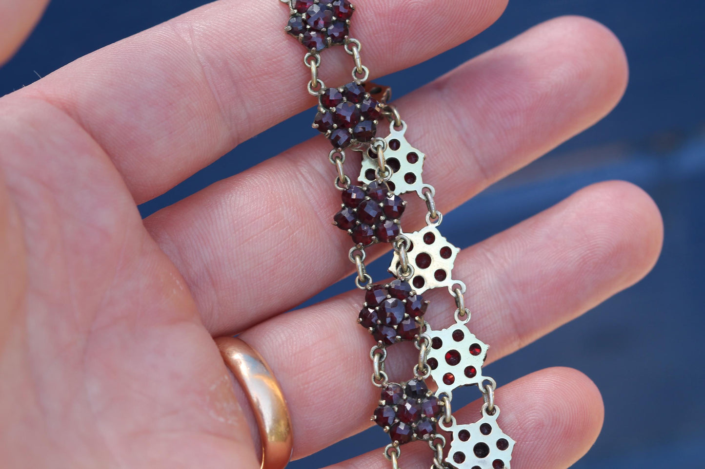 Antique Victorian Bohemian Garnet Bracelet | 9ct Rolled Gold c.1890 — view 11