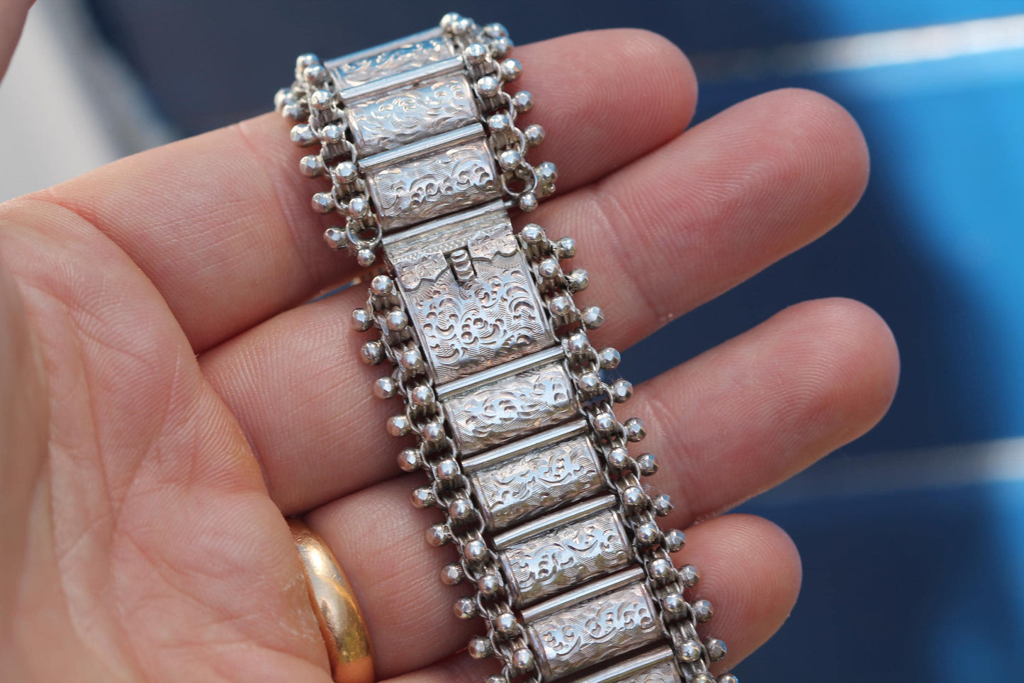 Antique Victorian Sterling Silver Engraved Panel Bracelet | 1880 — view 6
