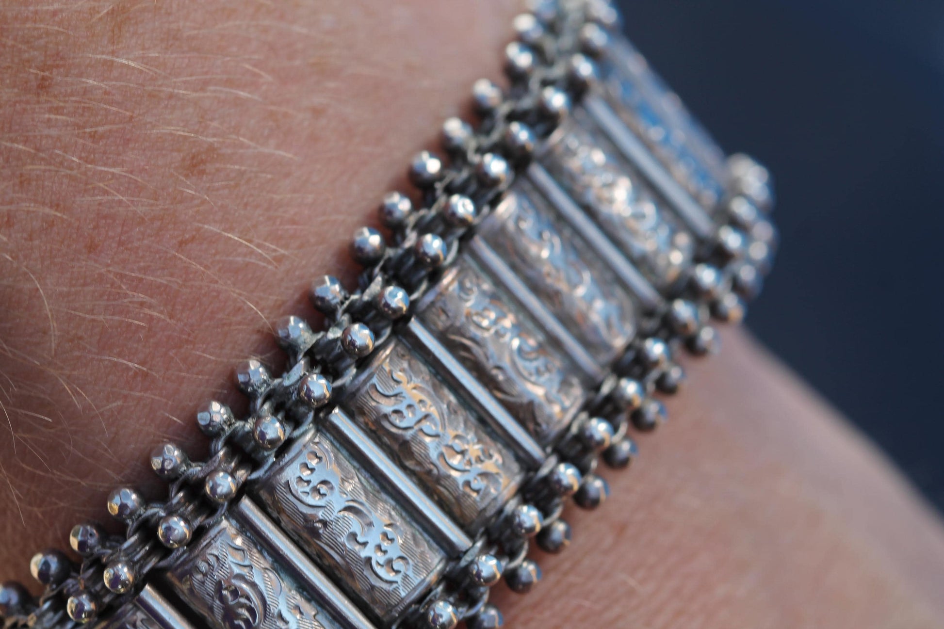 Antique Victorian Sterling Silver Engraved Panel Bracelet | 1880 — view 7