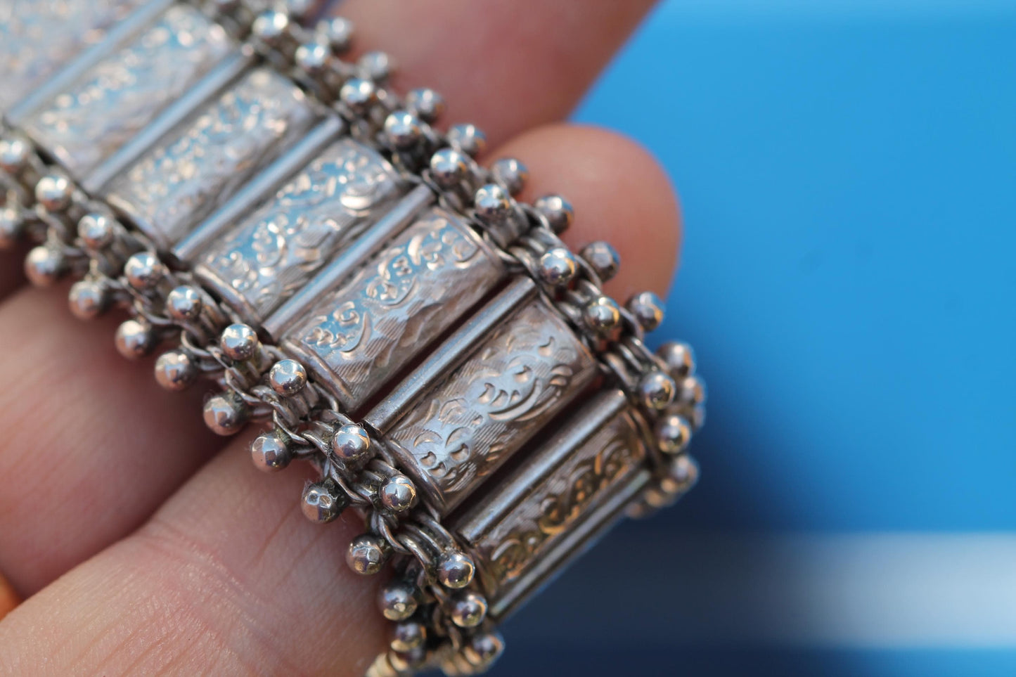 Antique Victorian Sterling Silver Engraved Panel Bracelet | 1880 — view 8