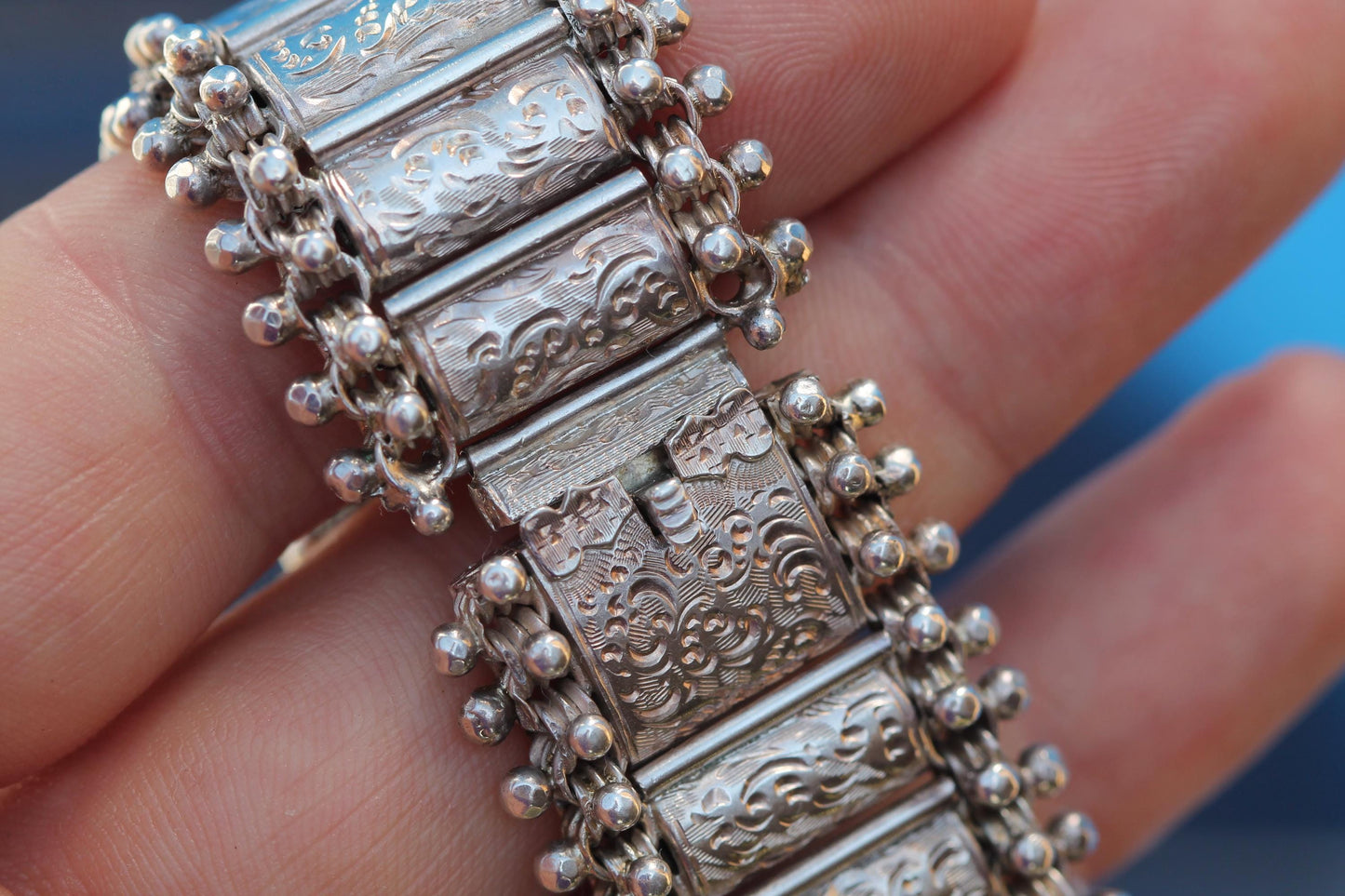 Antique Victorian Sterling Silver Engraved Panel Bracelet | 1880 — view 9