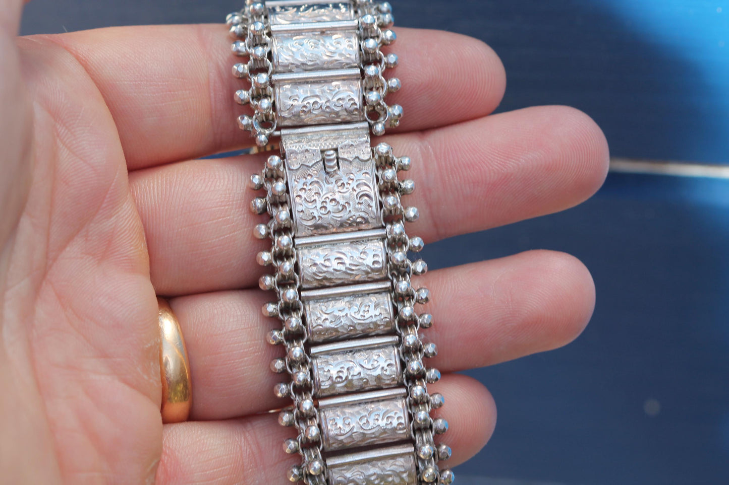 Antique Victorian Sterling Silver Engraved Panel Bracelet | 1880 — view 12