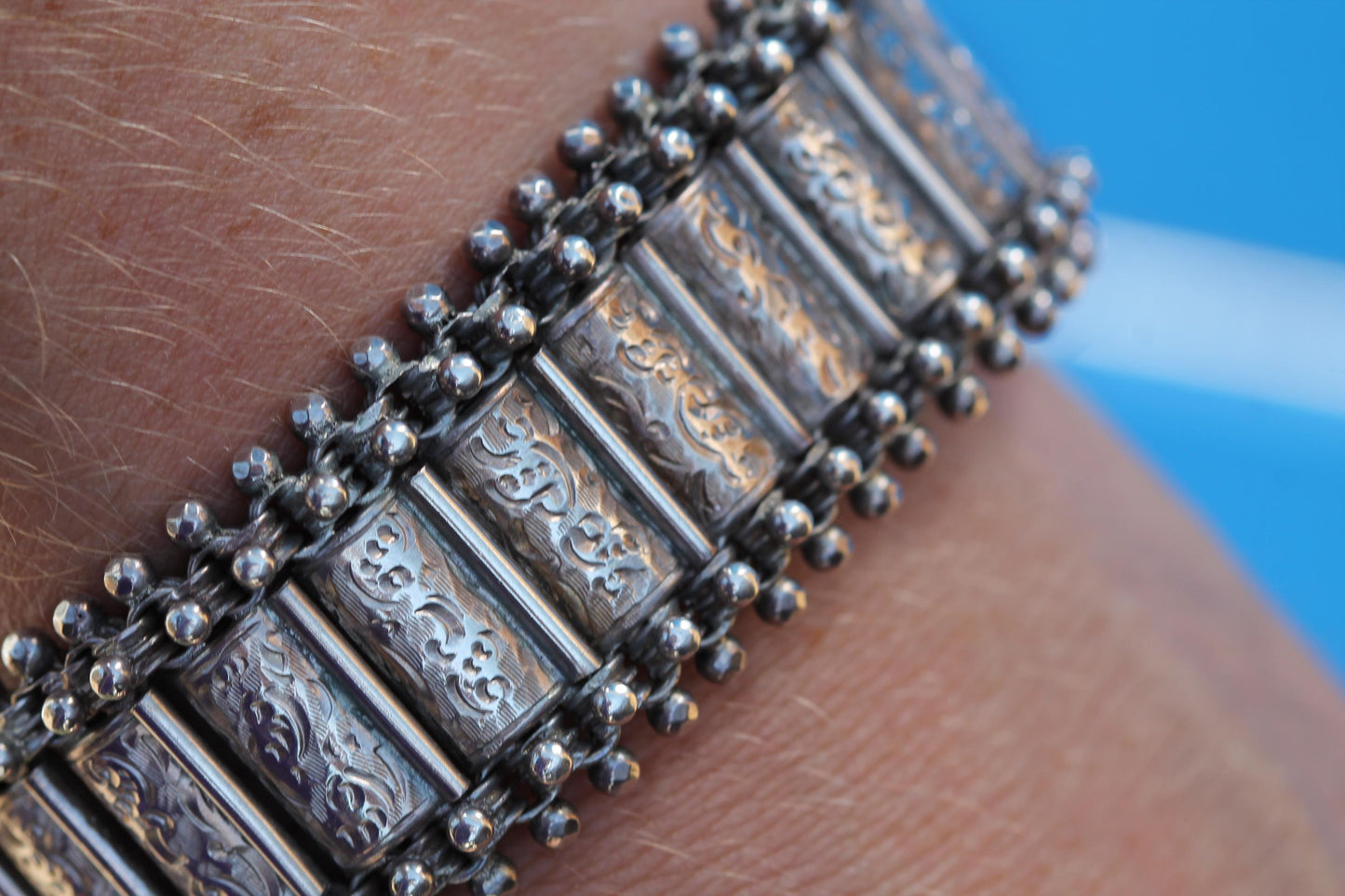 Antique Victorian Sterling Silver Engraved Panel Bracelet | 1880 — view 13