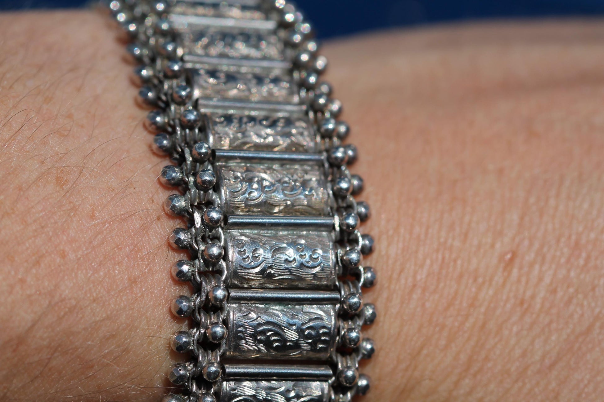 Antique Victorian Sterling Silver Engraved Panel Bracelet | 1880 — view 14
