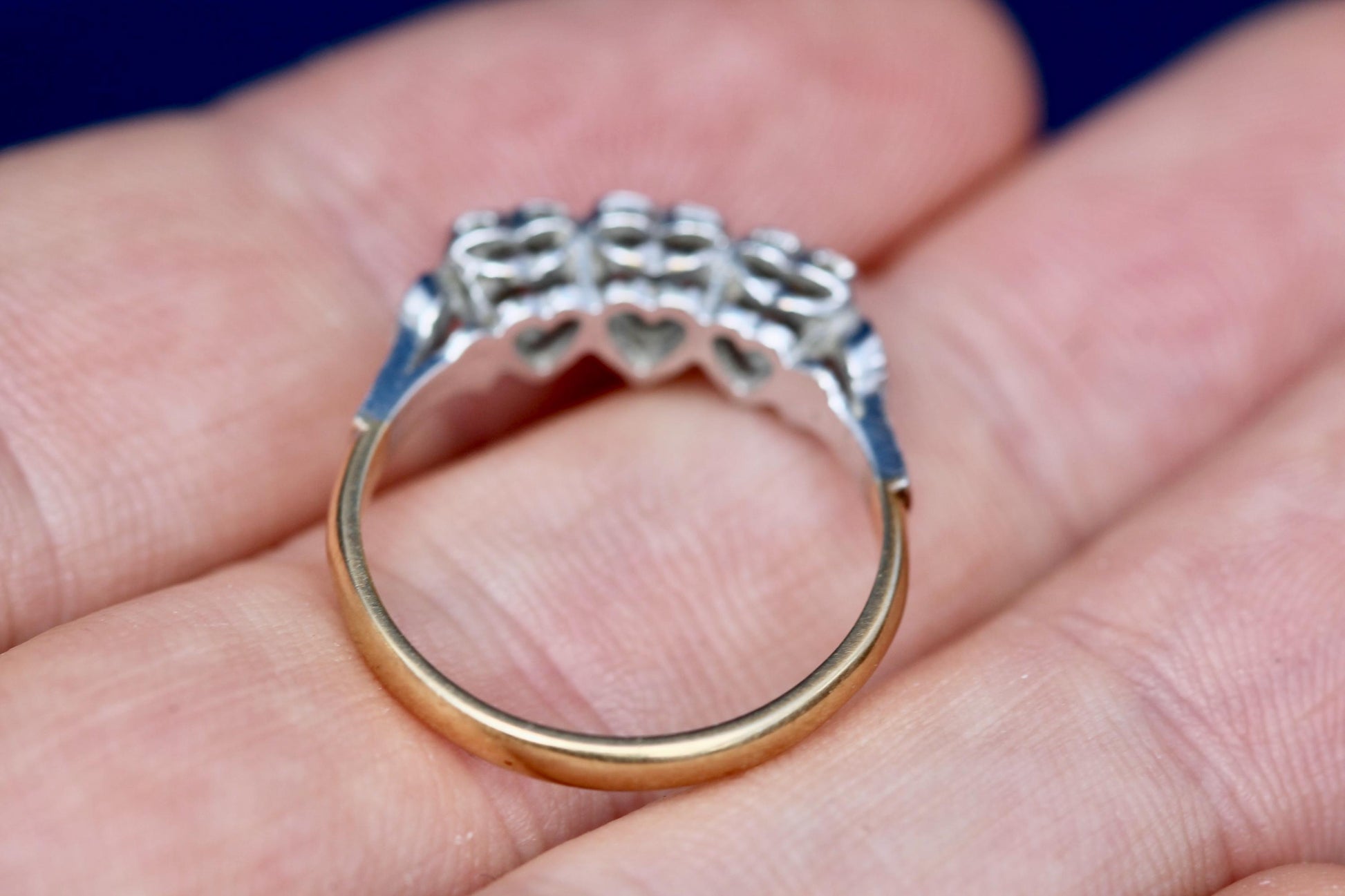 Art Deco 18ct Gold & Platinum Diamond Triple Heart Ring | c.1920 — view 5