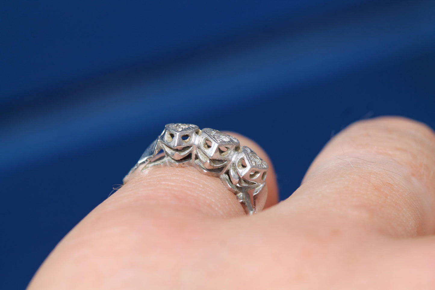 Art Deco 18ct Gold & Platinum Diamond Triple Heart Ring | c.1920 — view 6