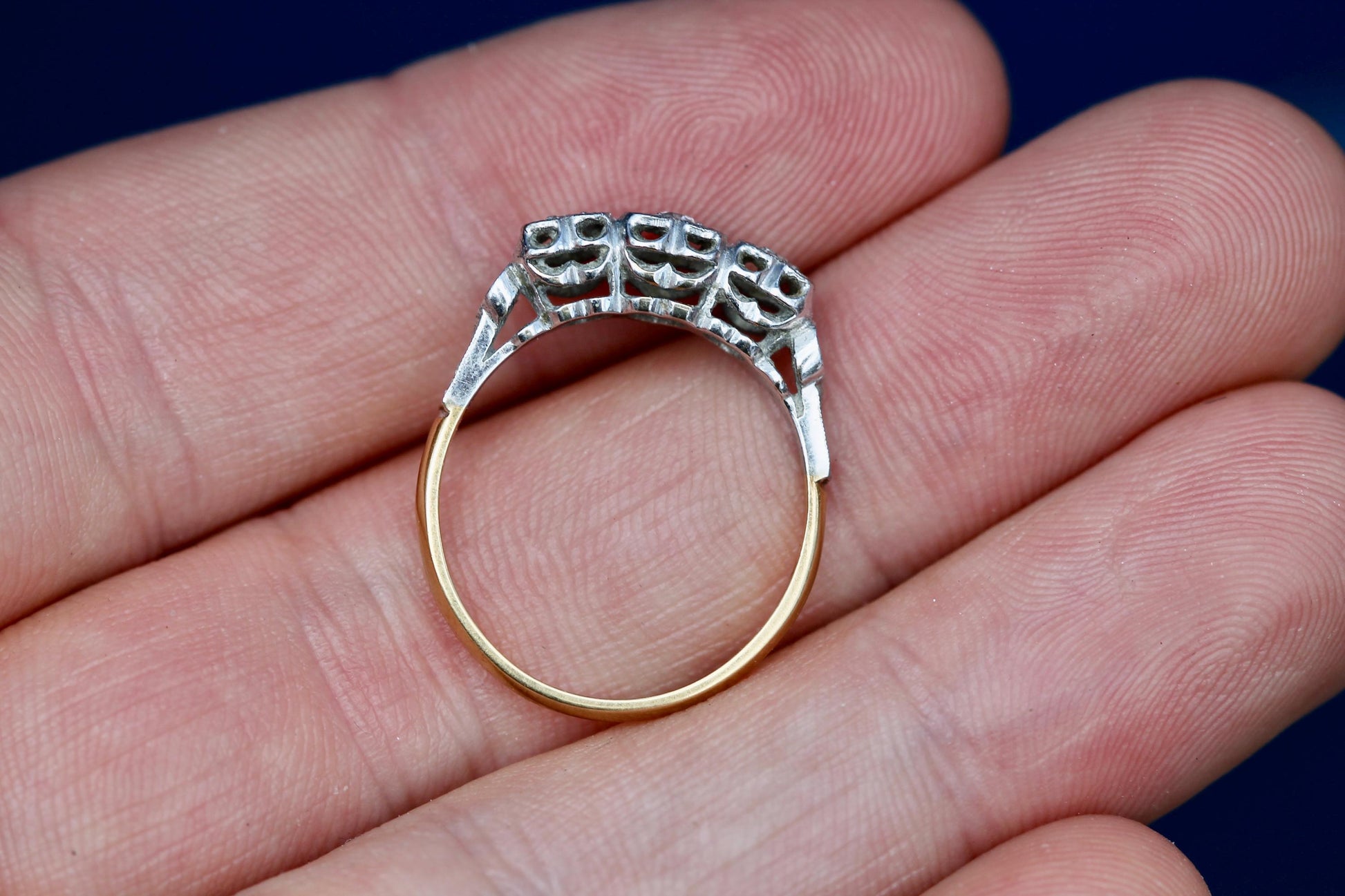 Art Deco 18ct Gold & Platinum Diamond Triple Heart Ring | c.1920 — view 7