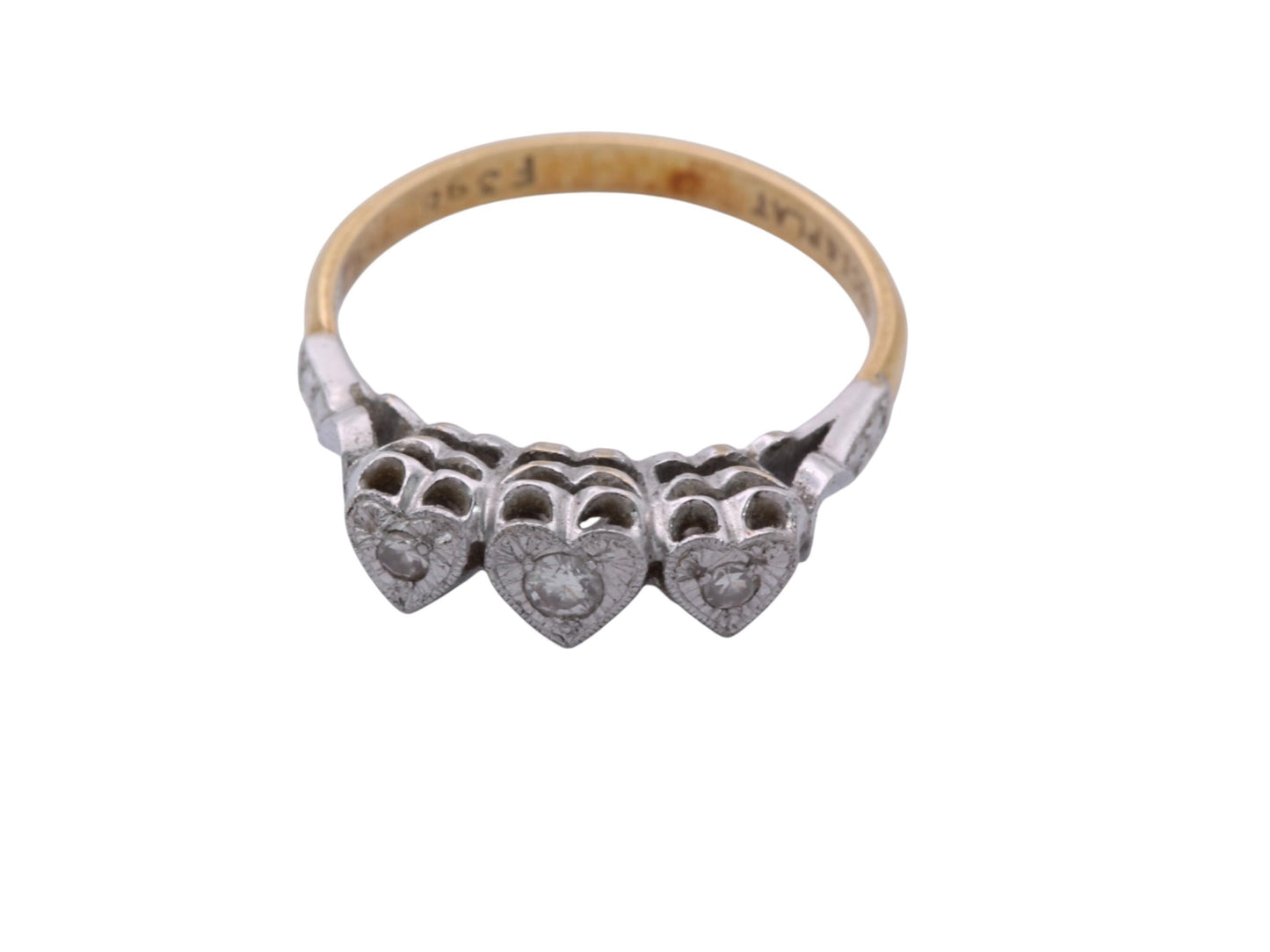Art Deco 18ct Gold & Platinum Diamond Triple Heart Ring | c.1920 — view 8