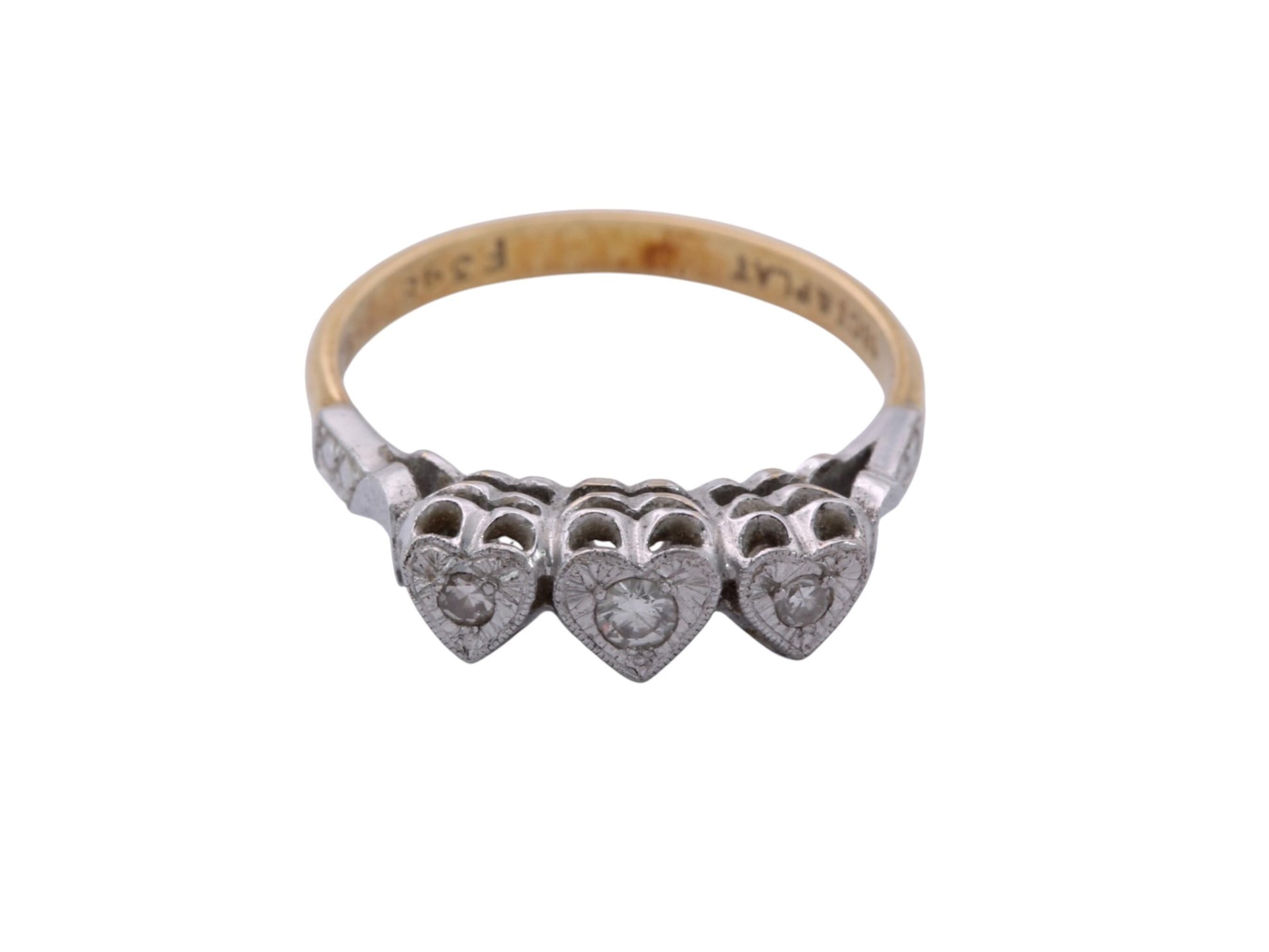 Art Deco 18ct Gold & Platinum Diamond Triple Heart Ring | c.1920 — view 10
