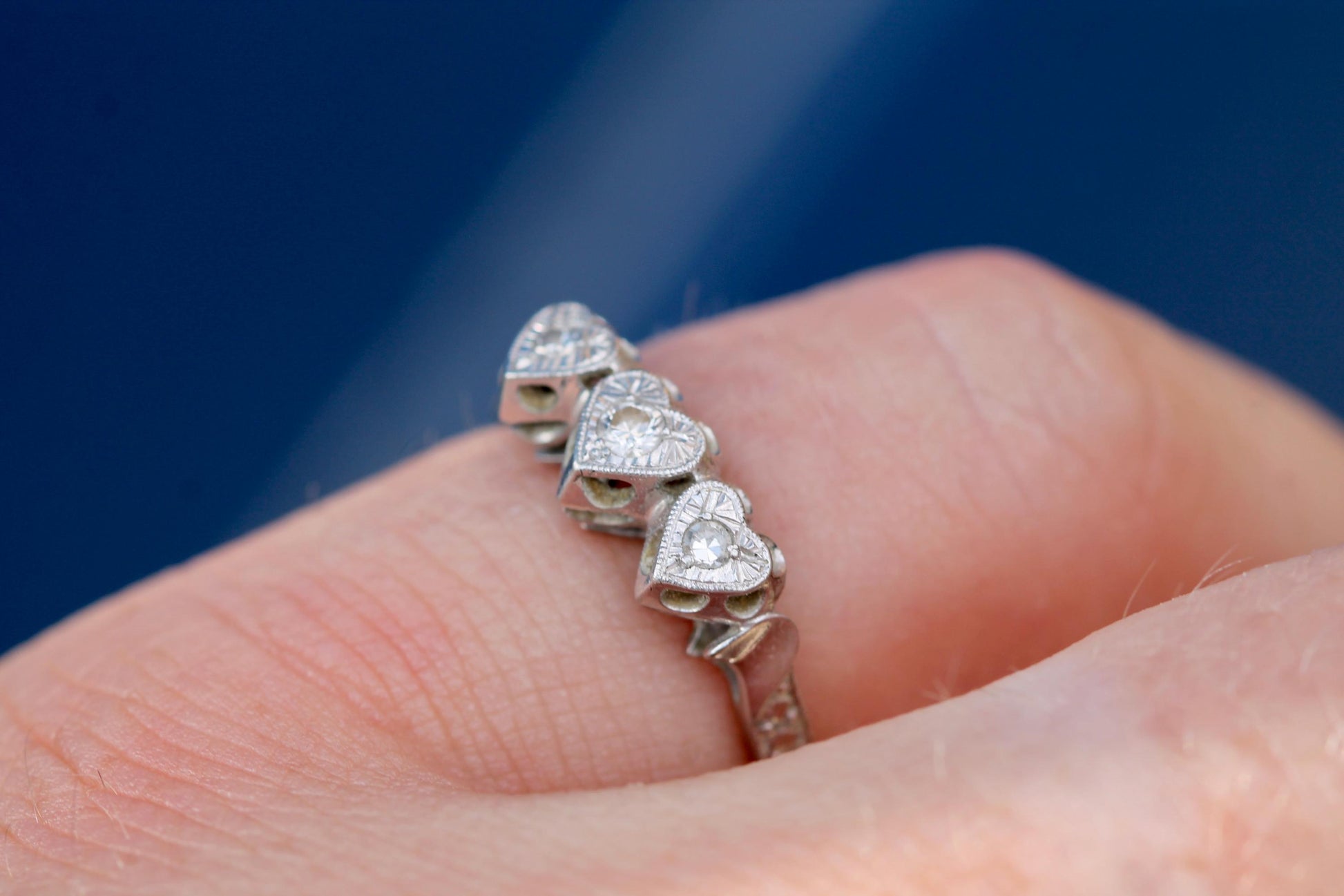 Art Deco 18ct Gold & Platinum Diamond Triple Heart Ring | c.1920 — view 14