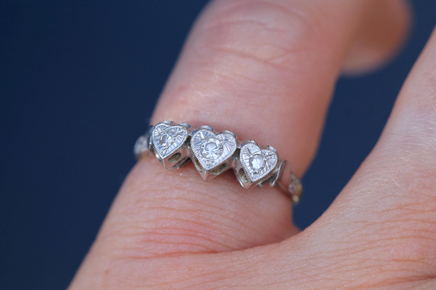 Art Deco 18ct Gold & Platinum Diamond Triple Heart Ring | c.1920 — view 16