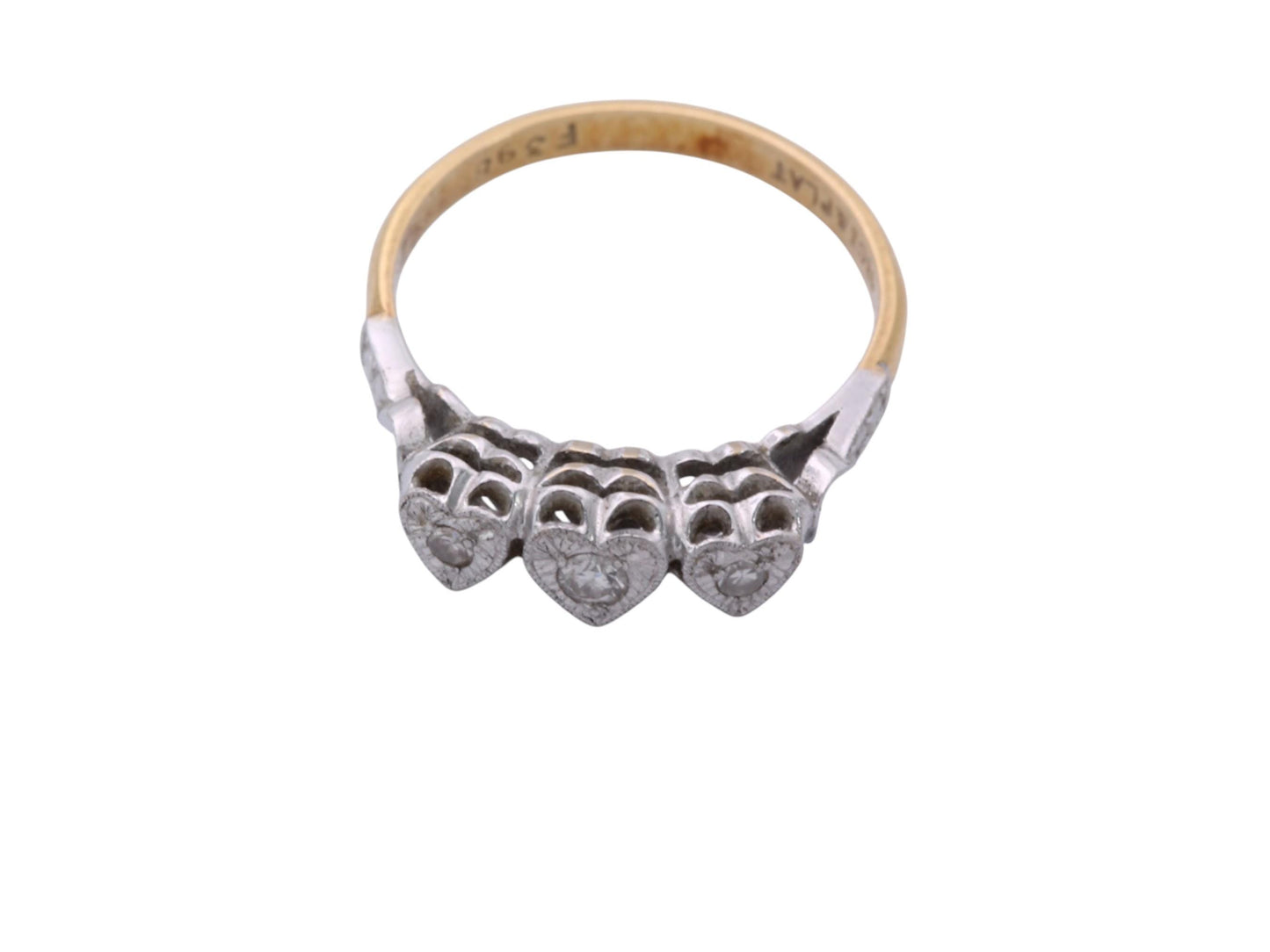 Art Deco 18ct Gold & Platinum Diamond Triple Heart Ring | c.1920 — view 18