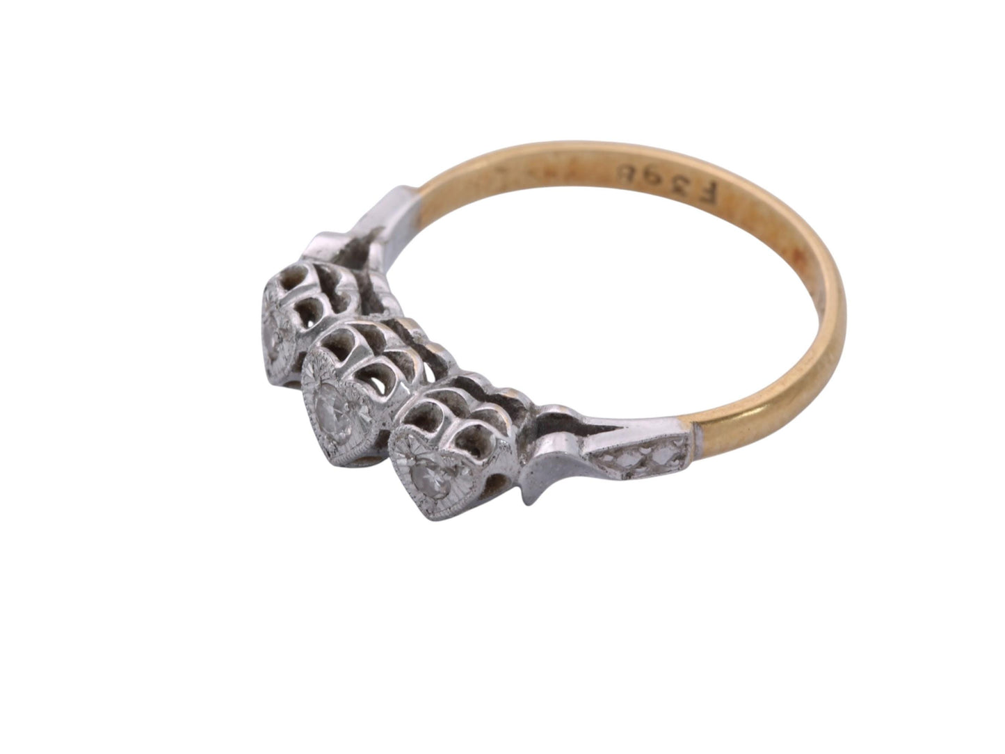 Art Deco 18ct Gold & Platinum Diamond Triple Heart Ring | c.1920 — view 19