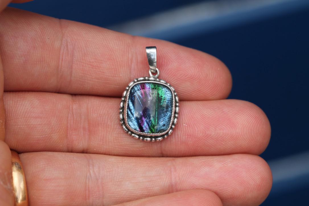 Art Deco Sterling Silver Butterfly Wing Pendant | Morpho Wing | c.1930 — view 7