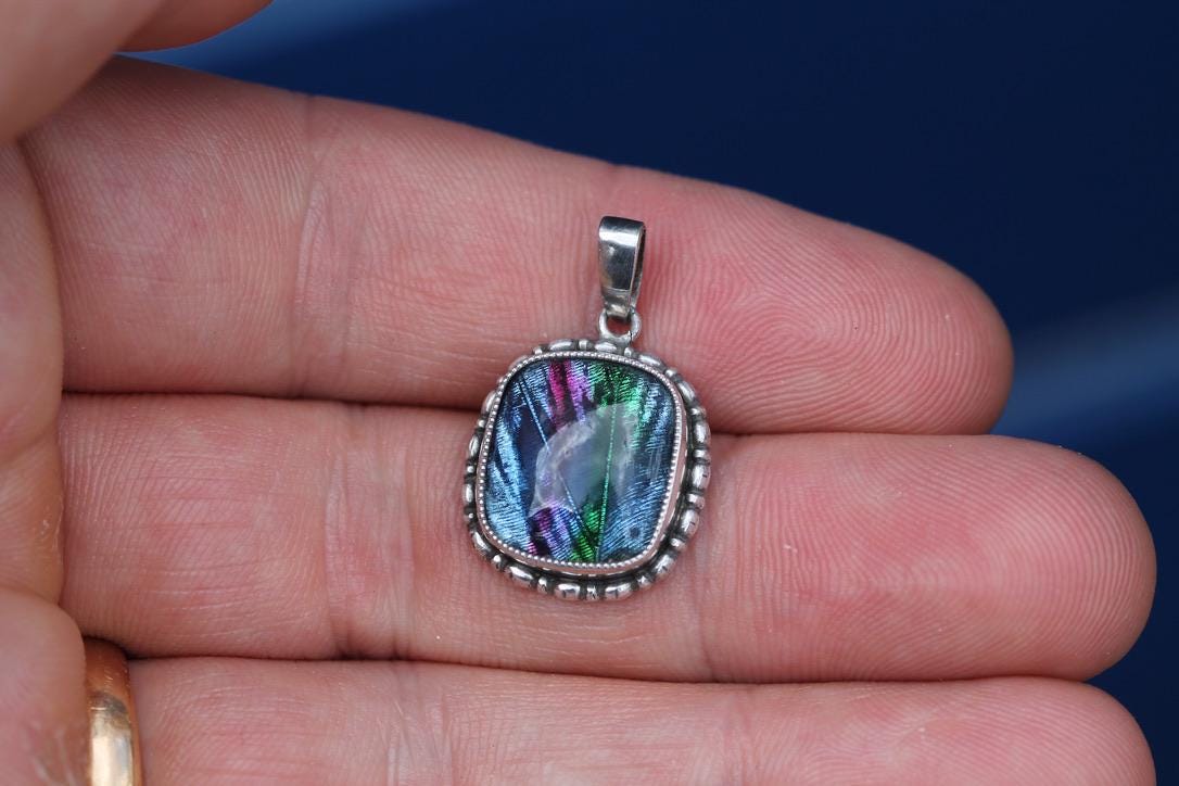 Art Deco Sterling Silver Butterfly Wing Pendant | Morpho Wing | c.1930 — view 9