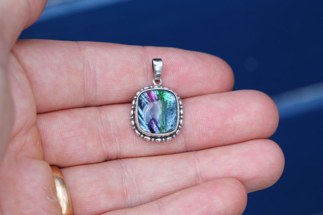 Art Deco Sterling Silver Butterfly Wing Pendant | Morpho Wing | c.1930 — view 10