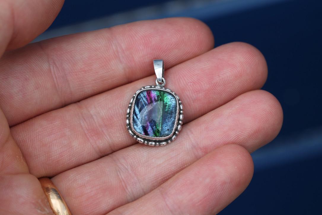 Art Deco Sterling Silver Butterfly Wing Pendant | Morpho Wing | c.1930 — view 13