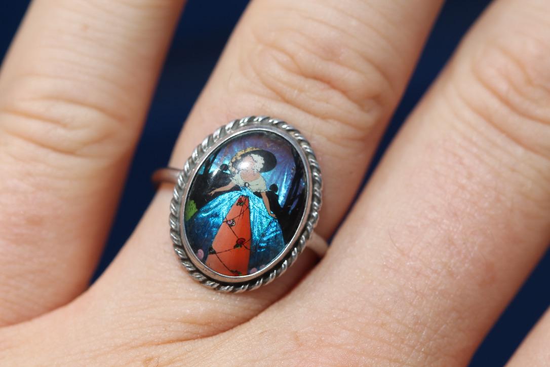 Art Deco Sterling Silver Butterfly Wing Ring | Lady Portrait | c.1930 — view 3