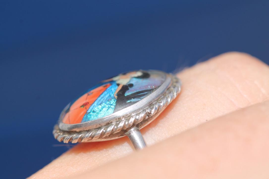 Art Deco Sterling Silver Butterfly Wing Ring | Lady Portrait | c.1930 — view 6