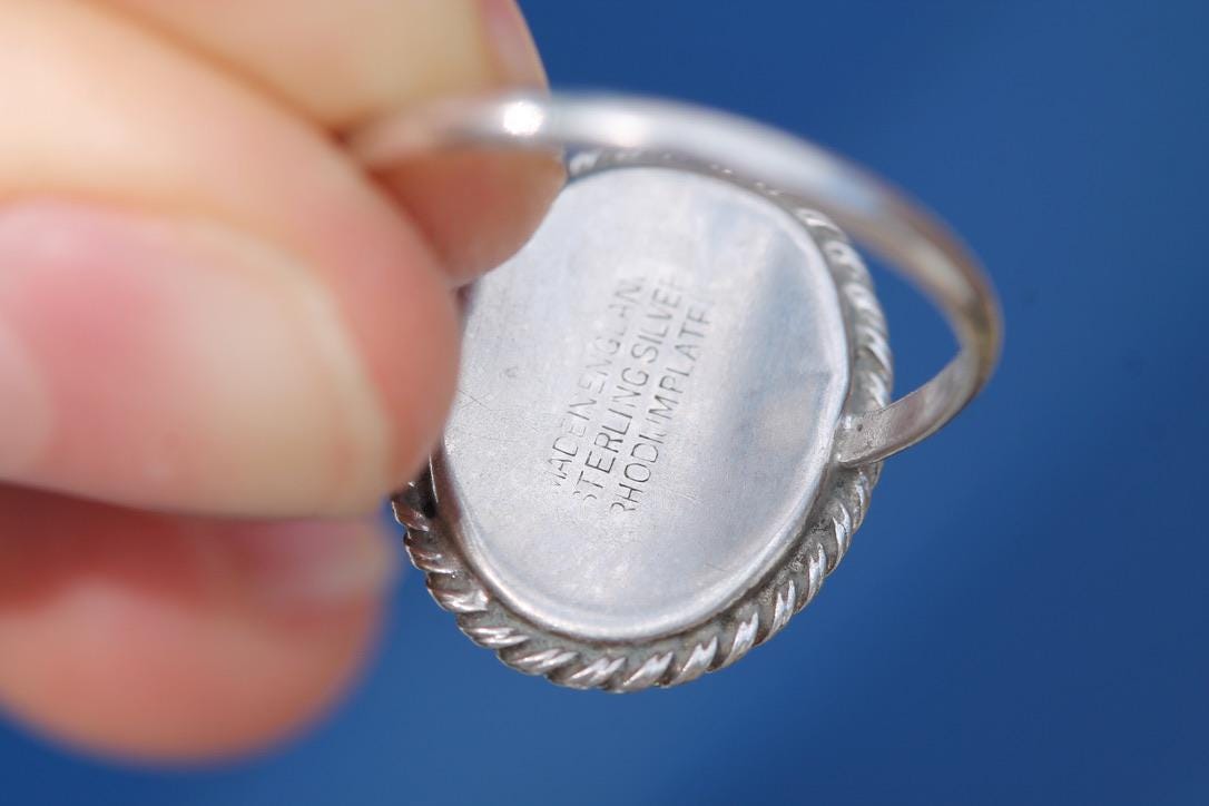 Art Deco Sterling Silver Butterfly Wing Ring | Lady Portrait | c.1930 — view 13