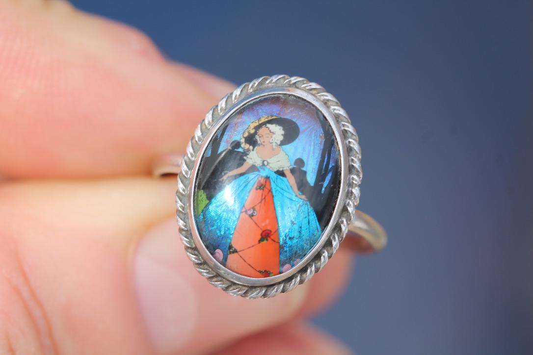 Art Deco Sterling Silver Butterfly Wing Ring | Lady Portrait | c.1930 — view 15