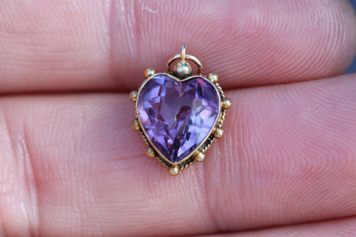 Antique 15ct Gold Heart Amethyst Pendant Charm | c.1901 — view 6