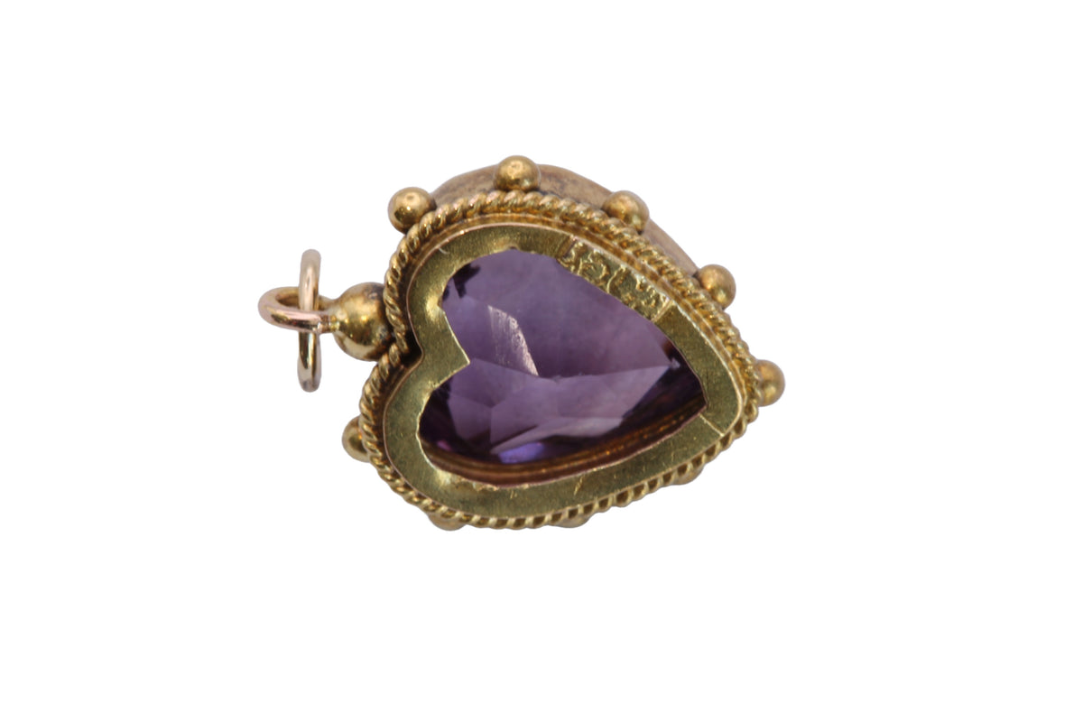 Antique 15ct Gold Heart Amethyst Pendant Charm | c.1901 — view 8