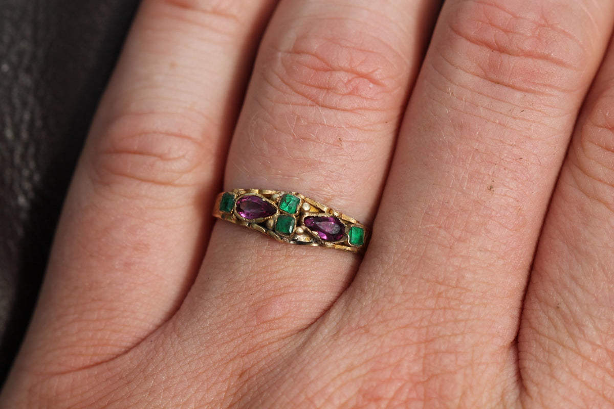 Side view showing foliate chasing around Victorian gold band