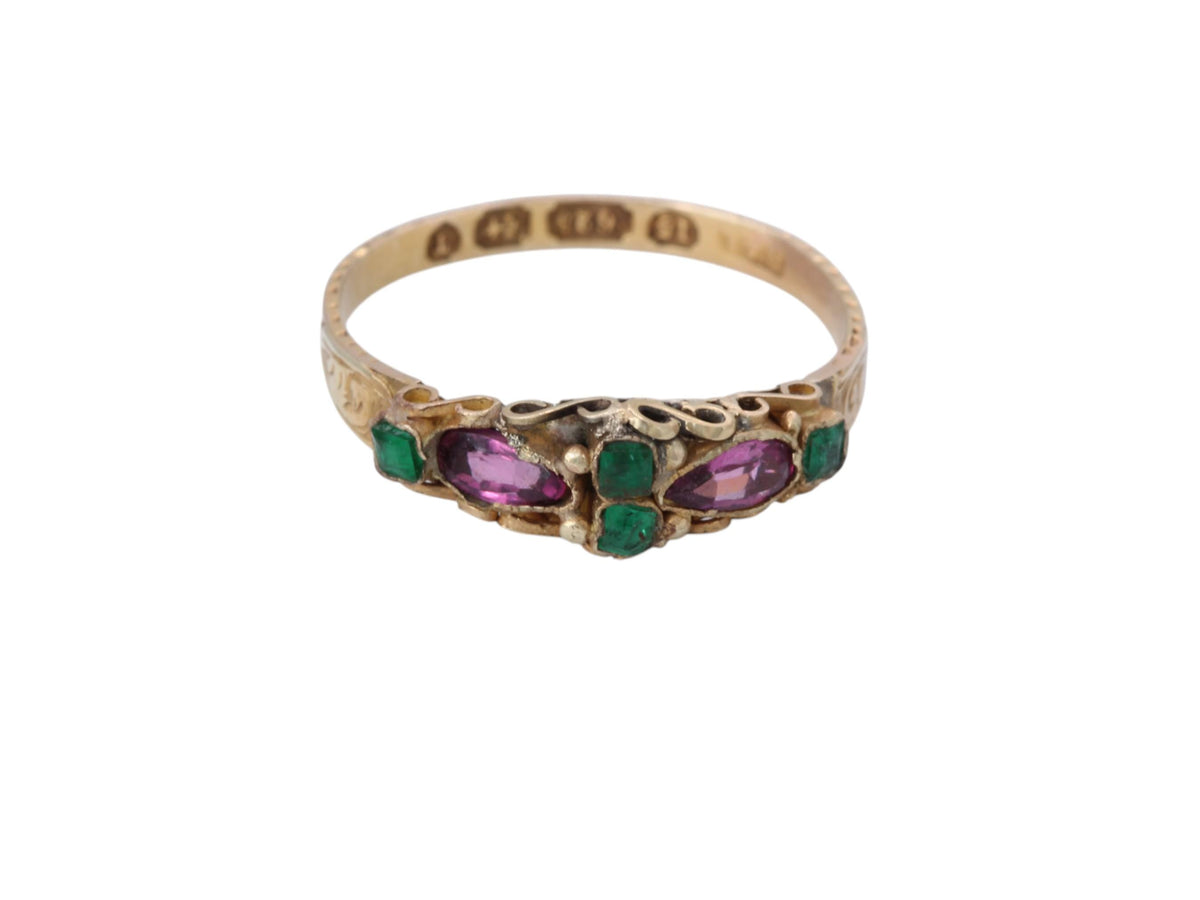 Antique Victorian 15ct Gold Garnet & Emerald Ring 1868 — view 5