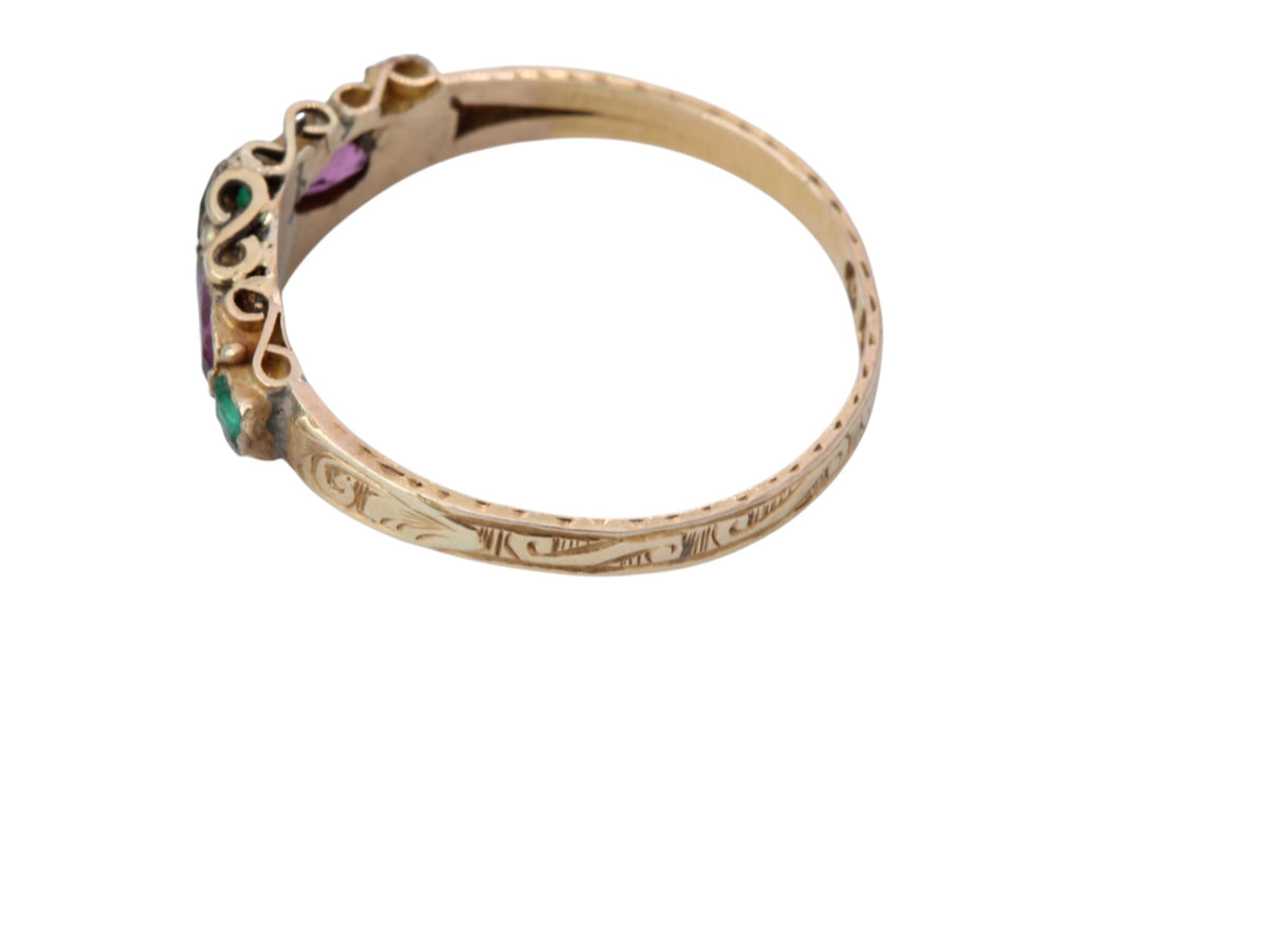 Antique Victorian 15ct Gold Garnet & Emerald Ring 1868 — view 6