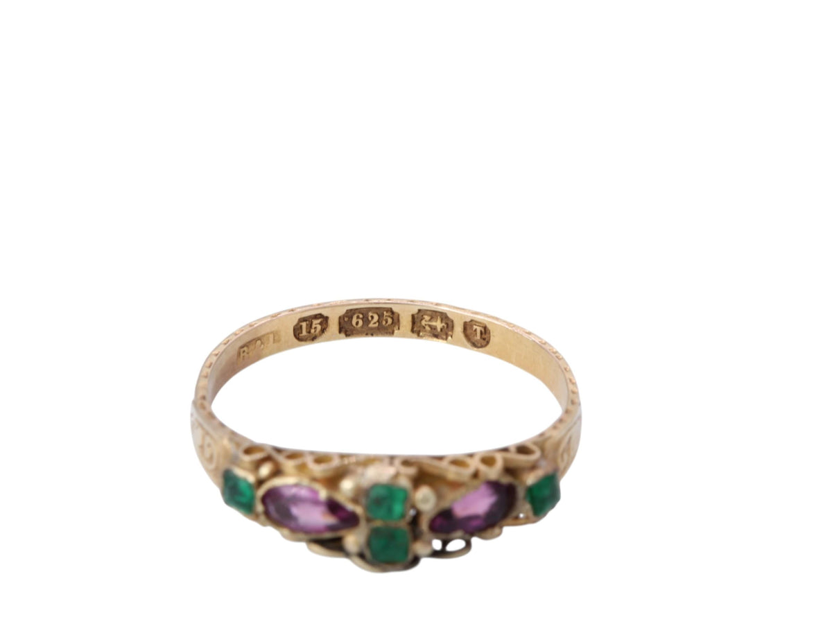 Antique Victorian 15ct Gold Garnet & Emerald Ring 1868 — view 8