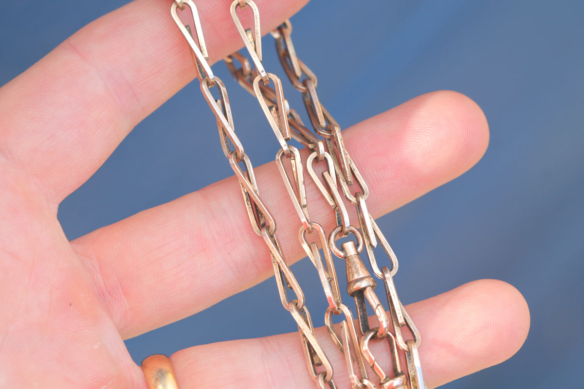 Antique Victorian 9ct Rolled Gold Open Link Long Chain Necklace c.1890 | 25" — view 6