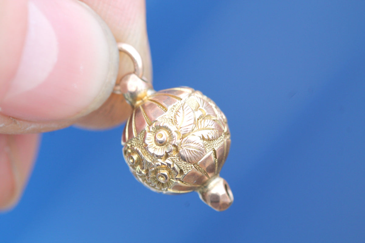 Antique Victorian 9ct Gold Albertina Floral Ball Pendant c.1880 — view 8