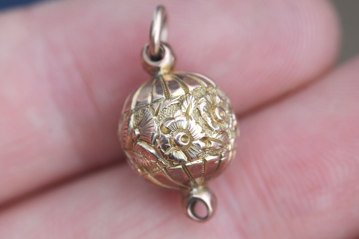 Antique Victorian 9ct Gold Albertina Floral Ball Pendant c.1880 — view 6